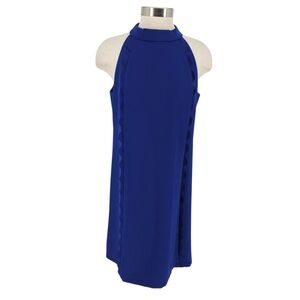 Vince Camuto Fit Flare Dress Blue Sleeveless Scalloped Halter Zip Back 12